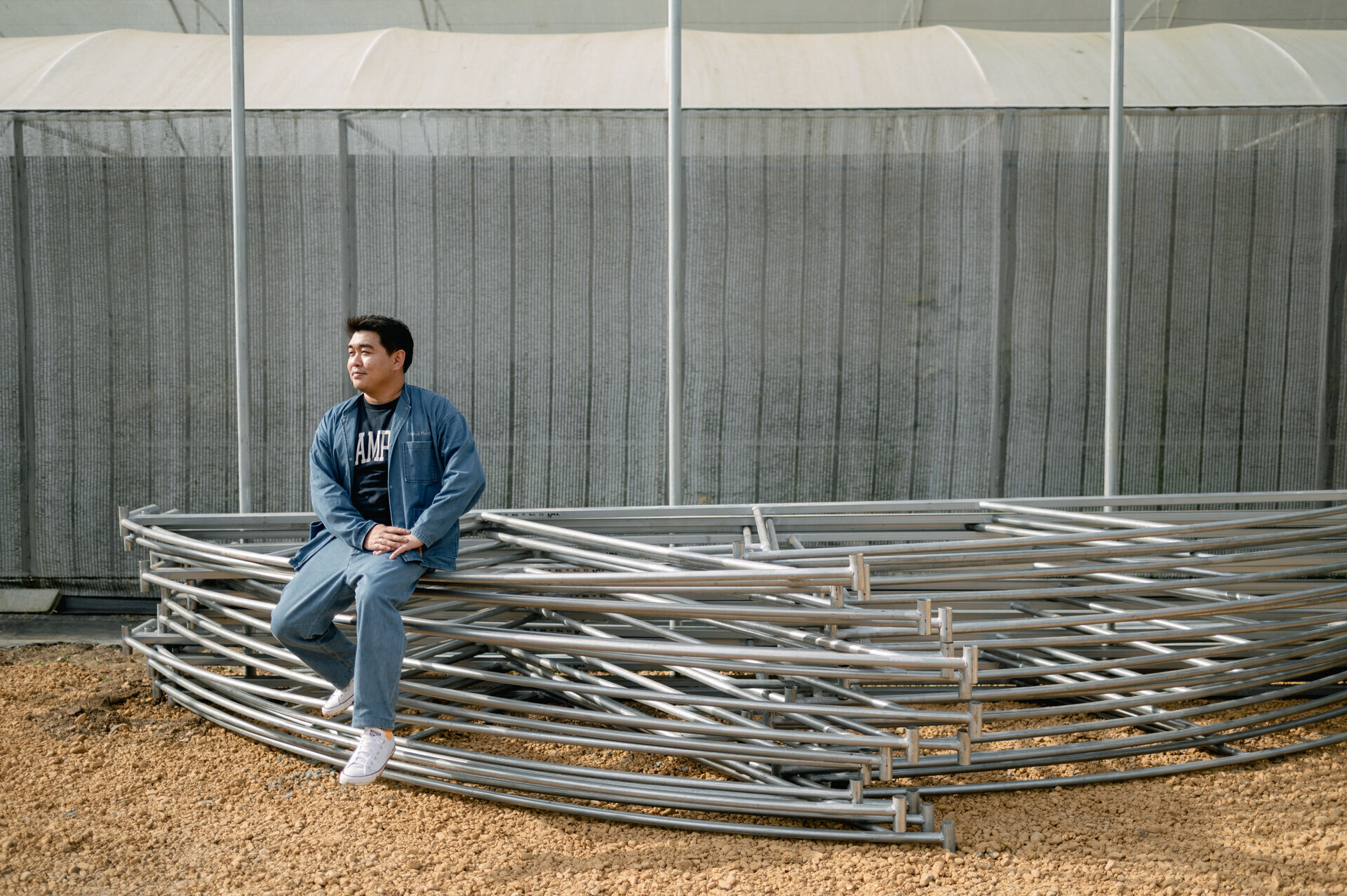 Construction site with steel pillars for cafe